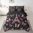 thumbnail image 2 of jejeloiu Cartoon Butterflies 7-Piece Twin Bedding Sets,Paris Eiffel Tower Bedding Comforter Set,Pink Black Sheet Sets For Girls Kids,Luxury Bedroom Decor Reversible, 2 of 8