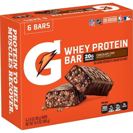Gatorade Whey Protein Bars, Chocolate Chip, 20g Protein, 6 (Best Organic Whey Protein Uk)