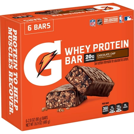 Gatorade Whey Protein Bars Chocolate Chip 20g Protein 6 Ct