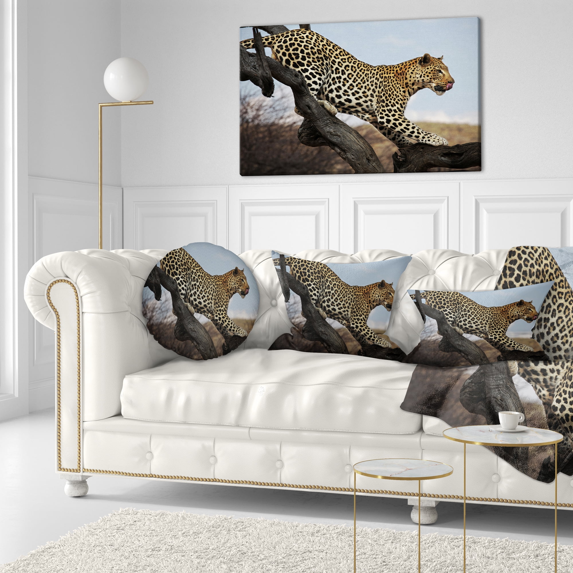 Designart Leopard Walking on Tree - African Throw Pillow - 12x20