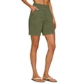 thumbnail image 6 of High Waisted Linen Shorts JIANLAI Cotton Linen Knee Length High Waisted Baggy Shorts with Pockets Summer Casual Lounge Outfits (S-3XL) Green, 6 of 9