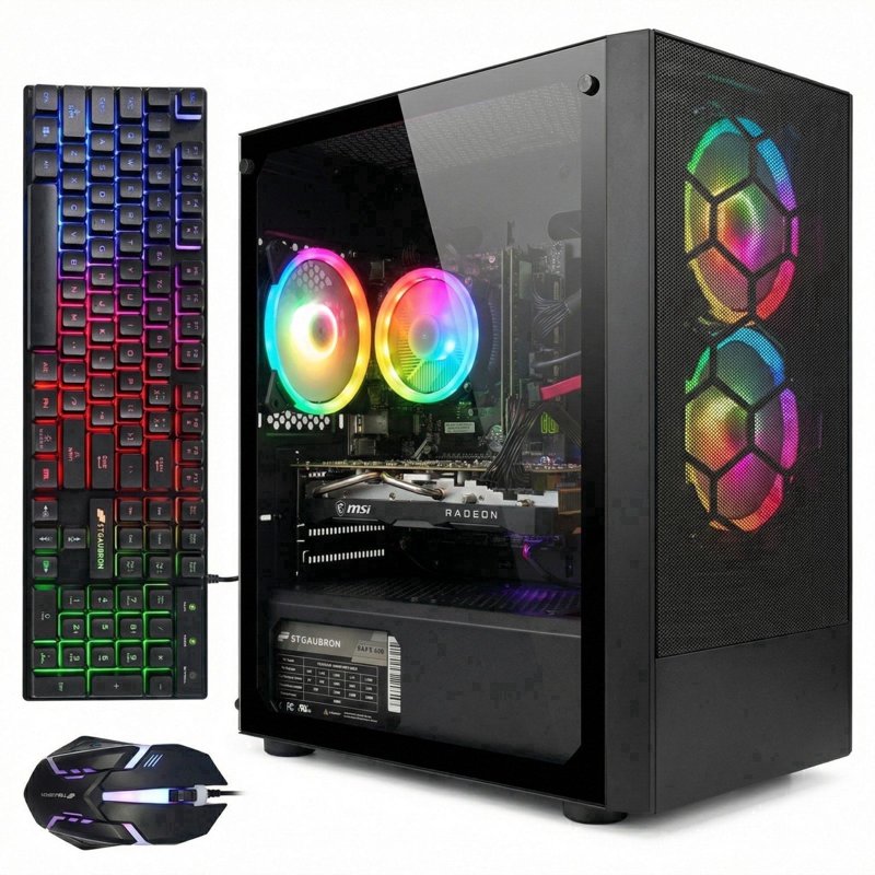 STGAubron Gaming Desktop PC,Core i7 8th up to 4.1Ghz,16G DDR4,1TB SSD,GeForce RTX 2060 6GB GDDR6,WiFi,Bluetooth,RGB Fan x3,Windows 11 Home