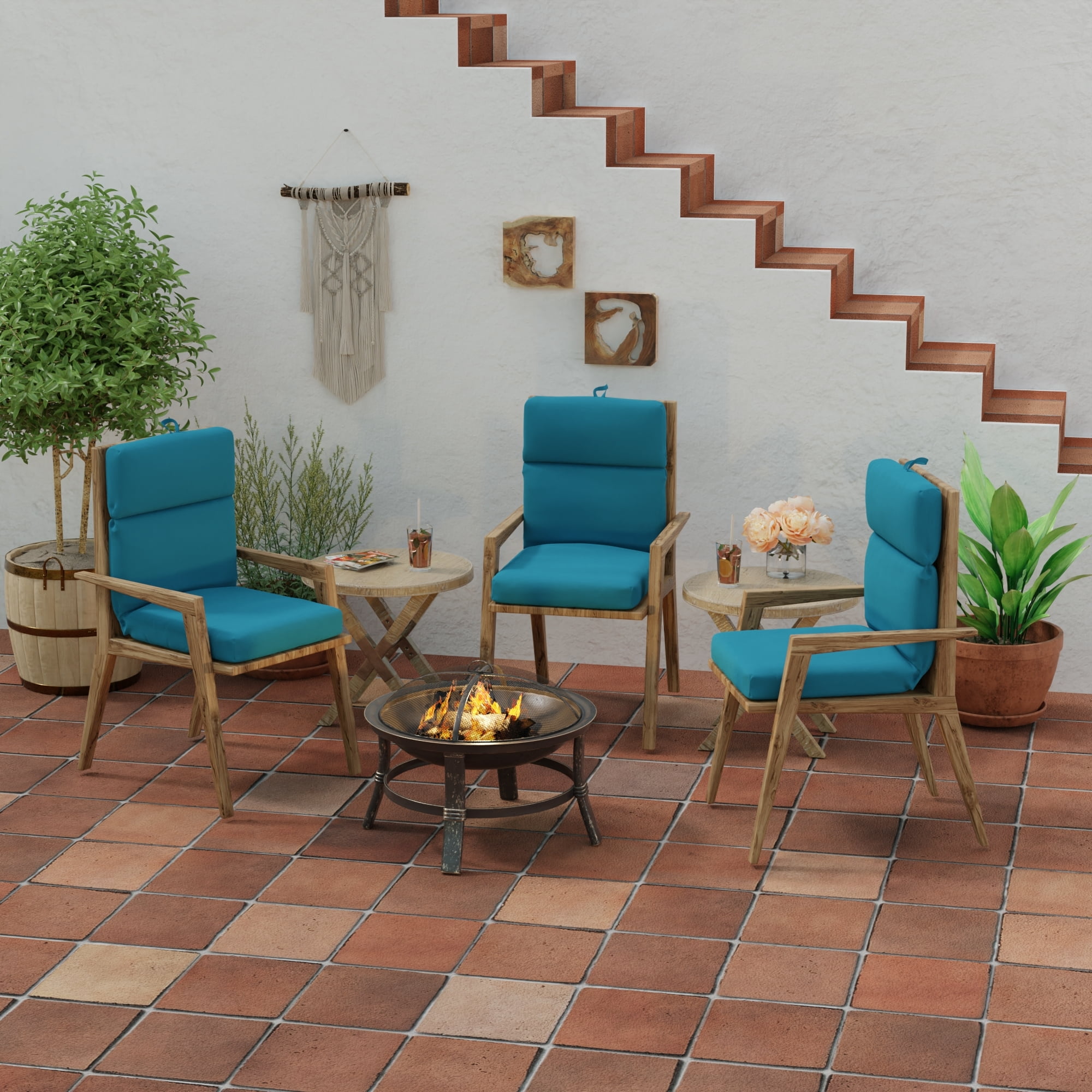 Jordan Manufacturing 44" x 22" Fresco Peacock Teal Solid Rectangular Outdoor Chair Cushion with Ties and Hanger Loop