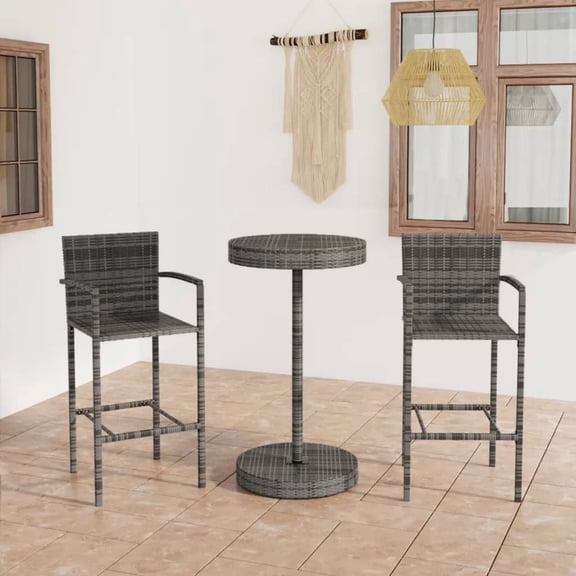 vidaXL Garden Bar Set Grey PE rattan, powder-coated steel 3 Piece