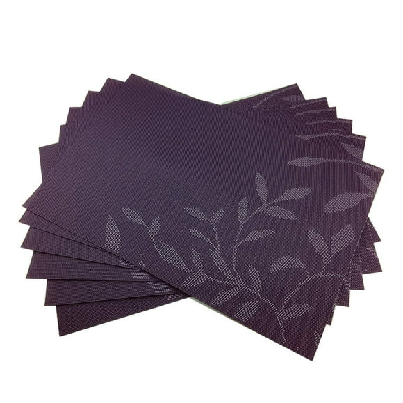 Gugrida Napperons en PVC Lot de 6, Napperons en Vinyle Tissé Couleur Naturelle (6 Pcs, Feuilles Violettes)