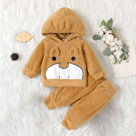

XMMSWDLA Sales Clearance Baby Outerwear Two Piece Infant Toddler Baby Girls Plush Bear Embroidered Pants Trousers Two Piece
