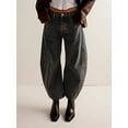 thumbnail image 2 of Women Fashion Loose Jeans Solid Color Mid-Rise Barrel Denim Pants Spring Summer Casual Trousers Streetwear, 2 of 7