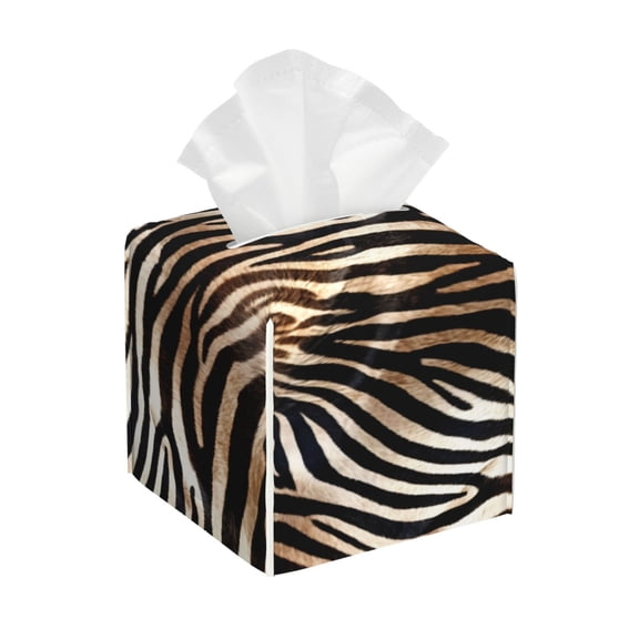 Leather Tissue Box Cover Square - Realistic Zebra print cool Waterproof Tissue Box Holder Paper Case Organizer Dispenser for Modern Home Office Room Home Bathroom Decor