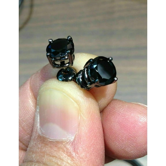 2 Ct Round Cut Lab Created Black Diamond Stud Earrings In 14K Black Gold Finish Silver