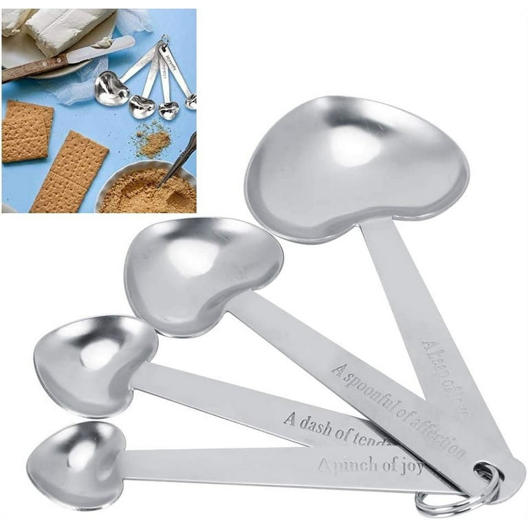 ✪ 4pcs Stainless Steel Heart Shaped Measure Measuring Spoons Cooking Baking  Cup 