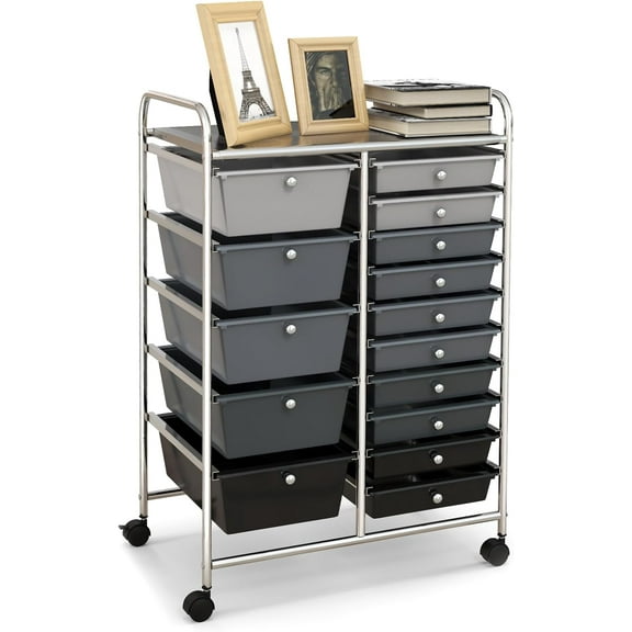 CZMJY 15-Drawer Rolling Cart, Storage Carts with Removable Drawers & Steel Frame, Utility Cart on Lockable Wheels for Home, School, Office, Black Gradient