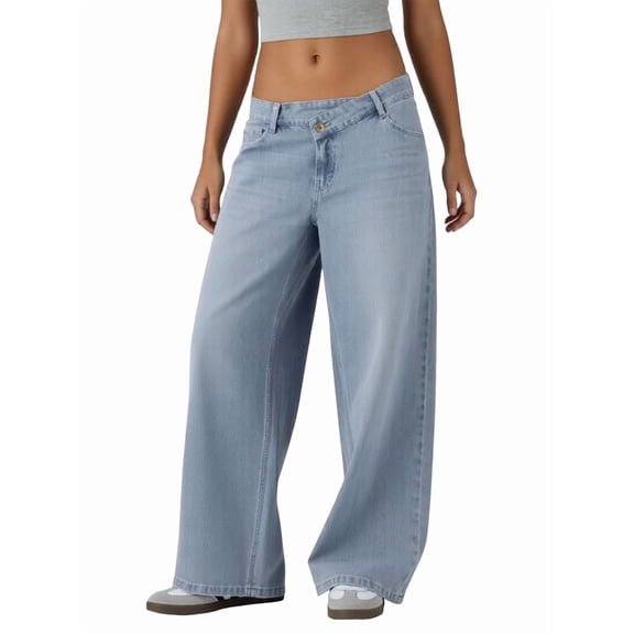 Women'S Wide Leg Jeans High Waisted Stretchy Straight Leg Jeans Trendy Loose Denim Pants Light Blue XS