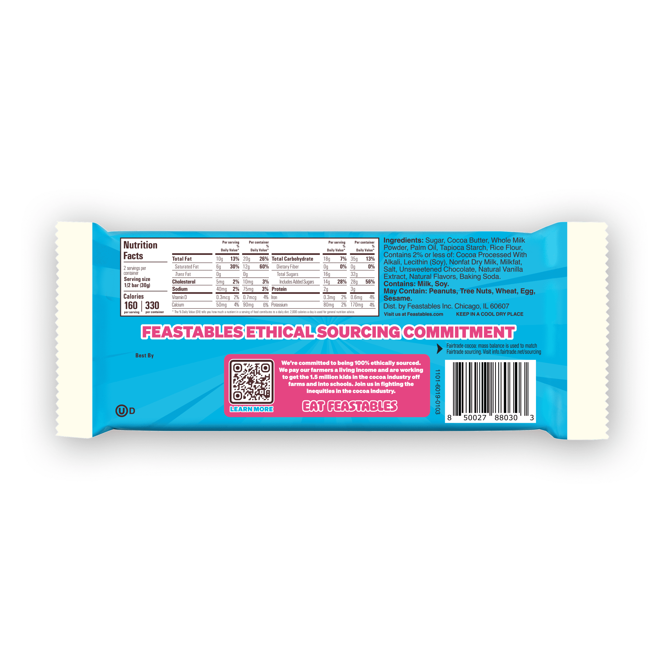 (2 pack) Feastables Mr Beast Cookies and Creme White Chocolate Bar, 2.1 oz (60g), 1 Bar
