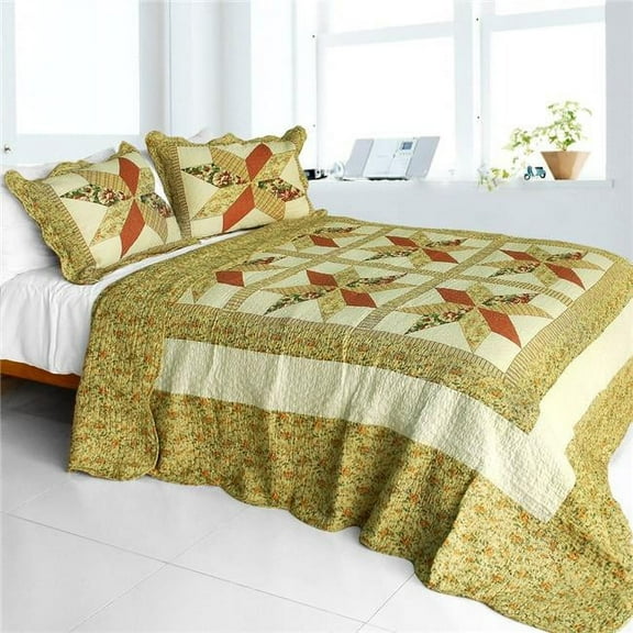 Star in My Heart - Cotton 3 Pieces Vermicelli-Quilted Patchwork Quilt Set  Full & Queen Size - Yellow