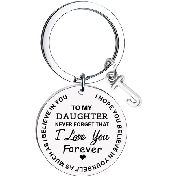 Llaveros para mujer, llavero de billetera, llavero de auto, llavero lindo para mi hija, llavero de acero inoxidable con mensaje inicial, apellido, 26 letras, llavero familiar inspirador, llavero con l
