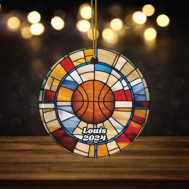 Custom Basketball Ceramic Ornament, Faux Stained Glass, Sports Ornament, Personalized Bask - As Picture - 1-Pack