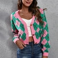 thumbnail image 2 of Women Long Sleeves Open Front Printed Button Down Knitted Sweater V Neck Fashionable Short Coat Outwear, 2 of 6