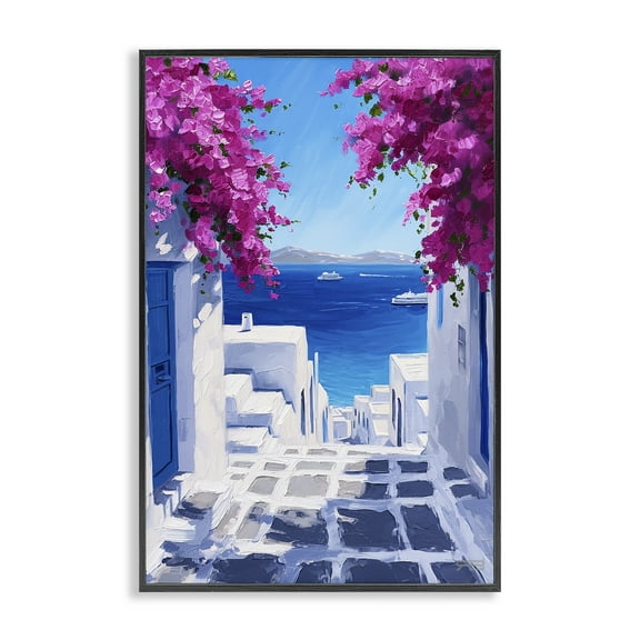 Stupell Industries Coastal Architecture Town Buildings & Architecture Painting Black Framed Art Print Wall Art, 12 x 18