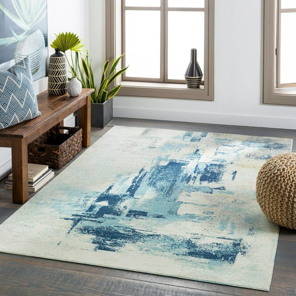 Mark&Day Outdoor Rugs, 9x12 Gonten Modern Indoor/Outdoor Dark Blue Area Rug, Non Shedding Blue White Carpet for Patio, Porch, Deck, Bedroom, Living Room or Kitchen (8'10" x 12')
