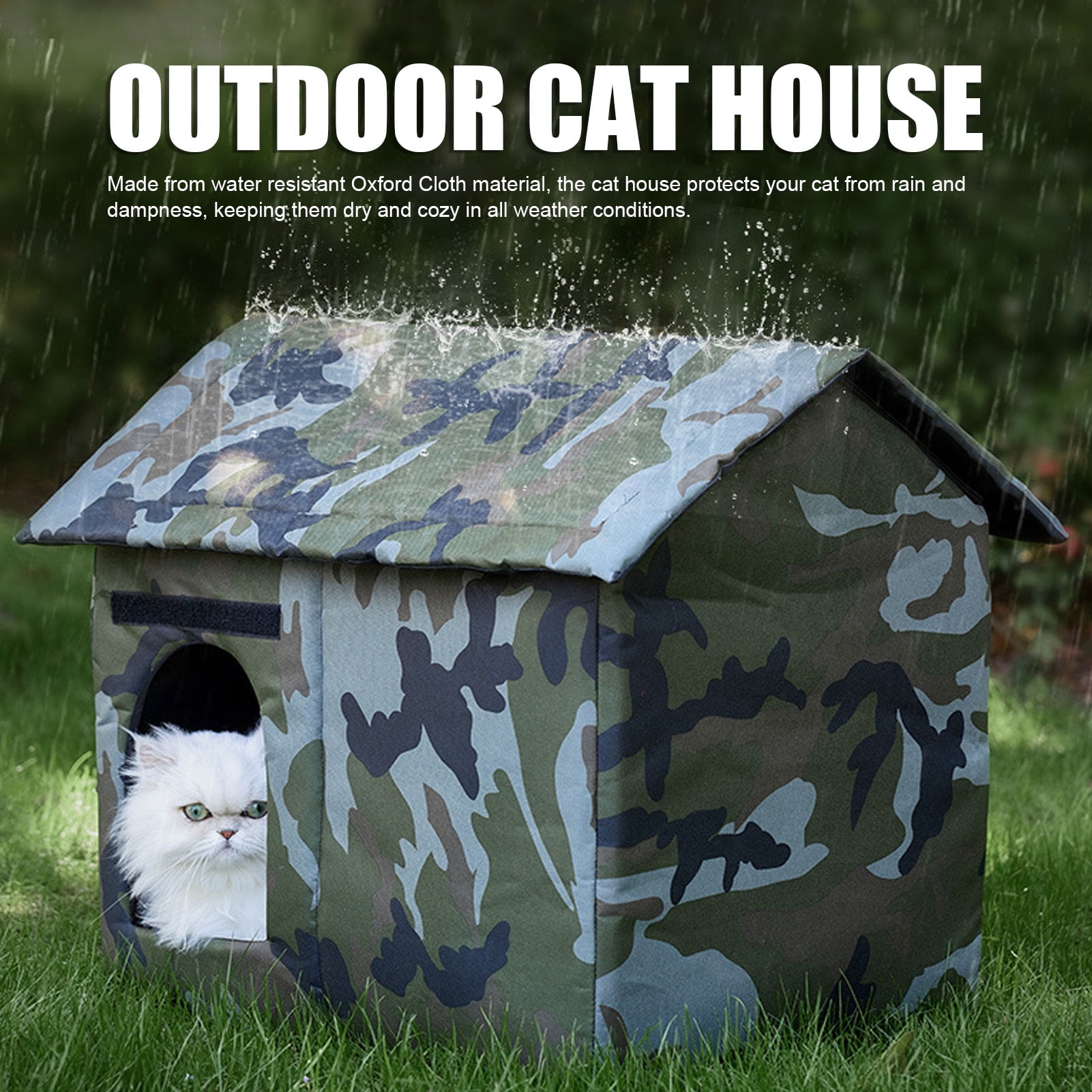 Rupoun Outdoor Cat House Feral Shelter, Water Resistant Weather Proof Oxford Cloth Enclosed Pet Bed, L - 19.7x17.7 in / 50x45 cm