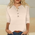 thumbnail image 2 of QHWAUAKFBN T Shirts For Women Trendy Loose Fit V Neck Colorful Shiny Geometric Print Button Three Quarter Sleeve Tshirts Top, 2 of 4