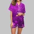 thumbnail image 3 of Blusas para Mujeres Casual Cuello en V Impresión de Manga Corta Blusa Y Pantalones Cortos Dos Piezas Pantalones Conjunto, 3 of 4