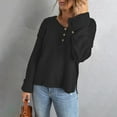 thumbnail image 6 of Duoif Sweaters for Women Trendy Women's Long Sleeve Solid Colour V Neck Sweater Loose Button Knit Shoulder Drop Sweater Women's Sweaters Womens Tops Black L, 6 of 7