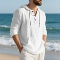 thumbnail image 6 of Men's Hooded Pullover Half Button Drawstring Long Sleeve Linen Henley Shirts Lightweight Casual Beach Blouse With Pocket (XL, White), 6 of 8