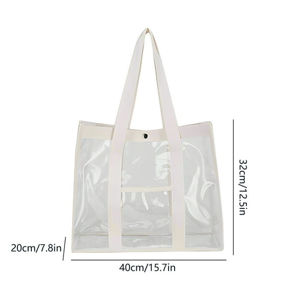 Rkxzt Plastics Storage Bagss,Stadium Approved Clear Tote Bag 15.8x12.6x7.9 Inches Transparent PVC Purse with Pockets for Work Beach Events,Other|Pvc,Beige