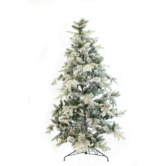 Perfect Holiday 5 Ft Snow Flocked Christmas Tree, Alpine Artificial, 377 Branch Tips with Metal Stand