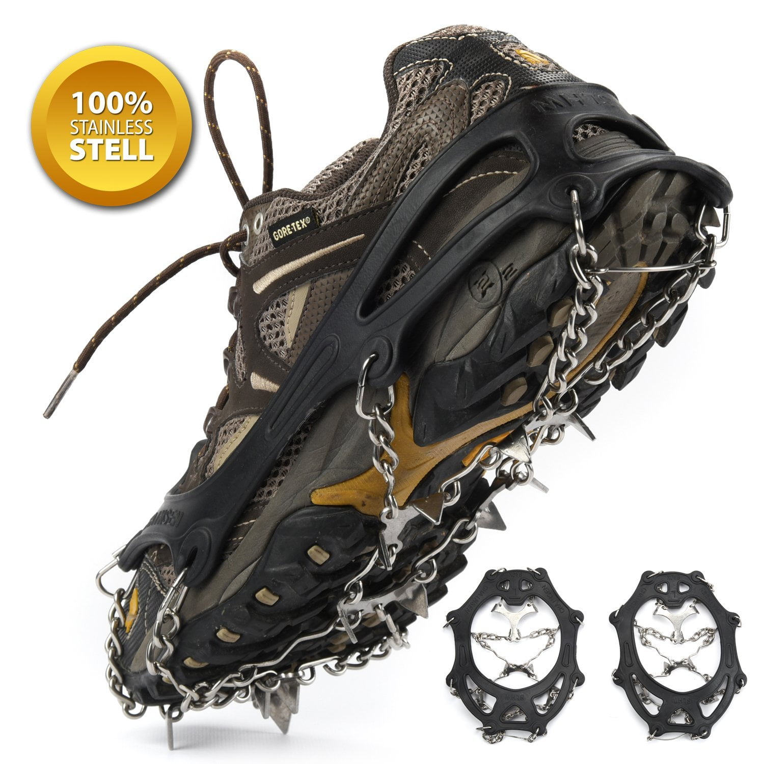 WEANAS Anti-slip Ice Cleat Shoe Boot Tread Grips Traction Crampon Chain Spike 1 Pair (12-Crampon, M) by Weanas