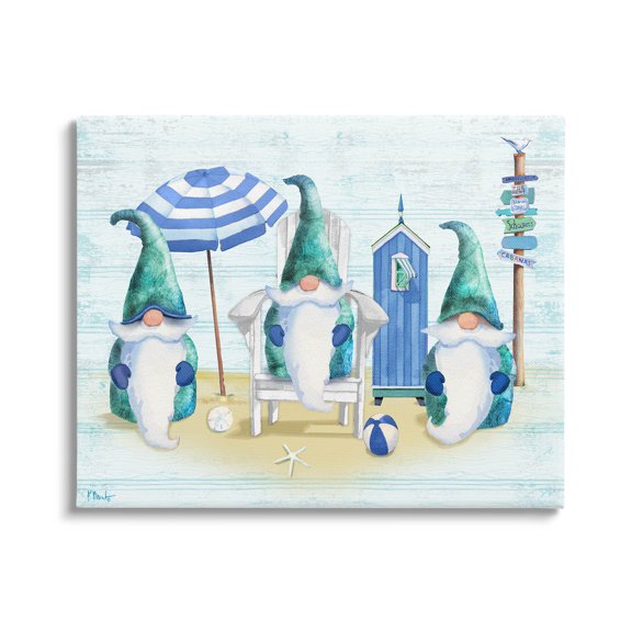 Nautical Beach Gnome Trio Fairy Tales & Fantasy Graphic Art Gallery Wrapped Canvas Print Wall Art