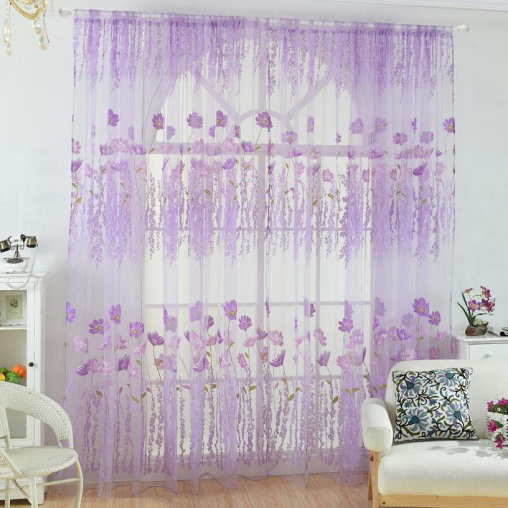 Tulip Flower Print Tulle Curtains for Bedroom Living Room Decor Multi-color 