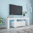 thumbnail image 2 of DEALTOPS Modern Simple TV Stand with LED RGB Lights and Open Glass Shelves, Stylish TV Cabinet with 1 Storage Drawer for TVs up to 55'' - White, 2 of 8
