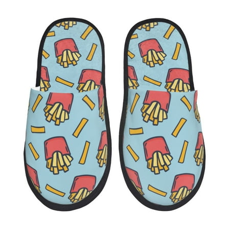 

House Slippers for Women Men - Cute Fries Blue A Warm Non-slip Mens Womens Slippers Cozy Slip-on House Shoes Bedroom Outdoor Indoor Slippers for Men