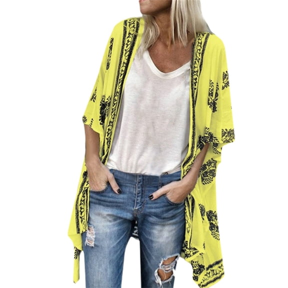 Womens Beach Cover up Swimsuit Kimono with Bohemian Floral Print Kimono Cardigans Loose Casual Resort Wear Outfits Pool Cover ups