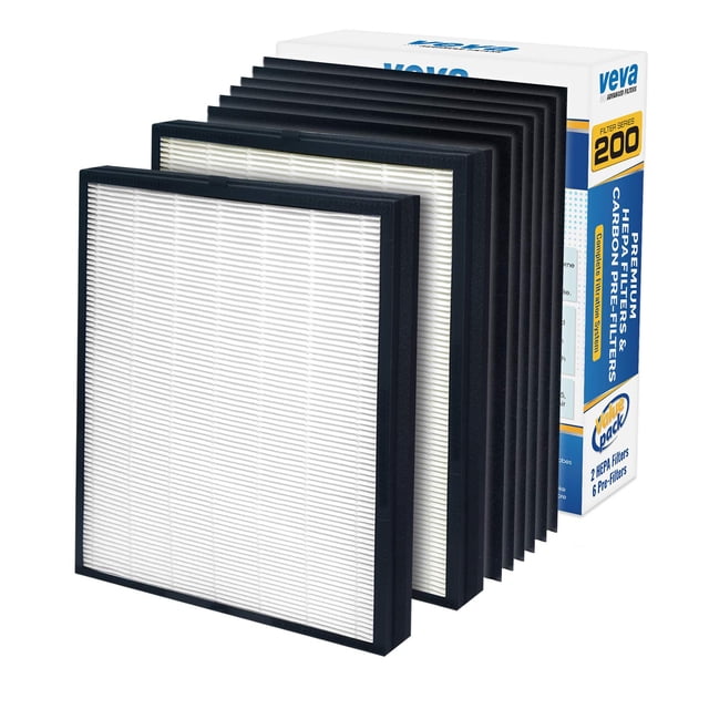 VEVA Premium 2 HEPA Replacement Filters and 6 Activated Carbon Pre Filters for Blueair 200/300 Series Models 201, 203, 205, 215B,