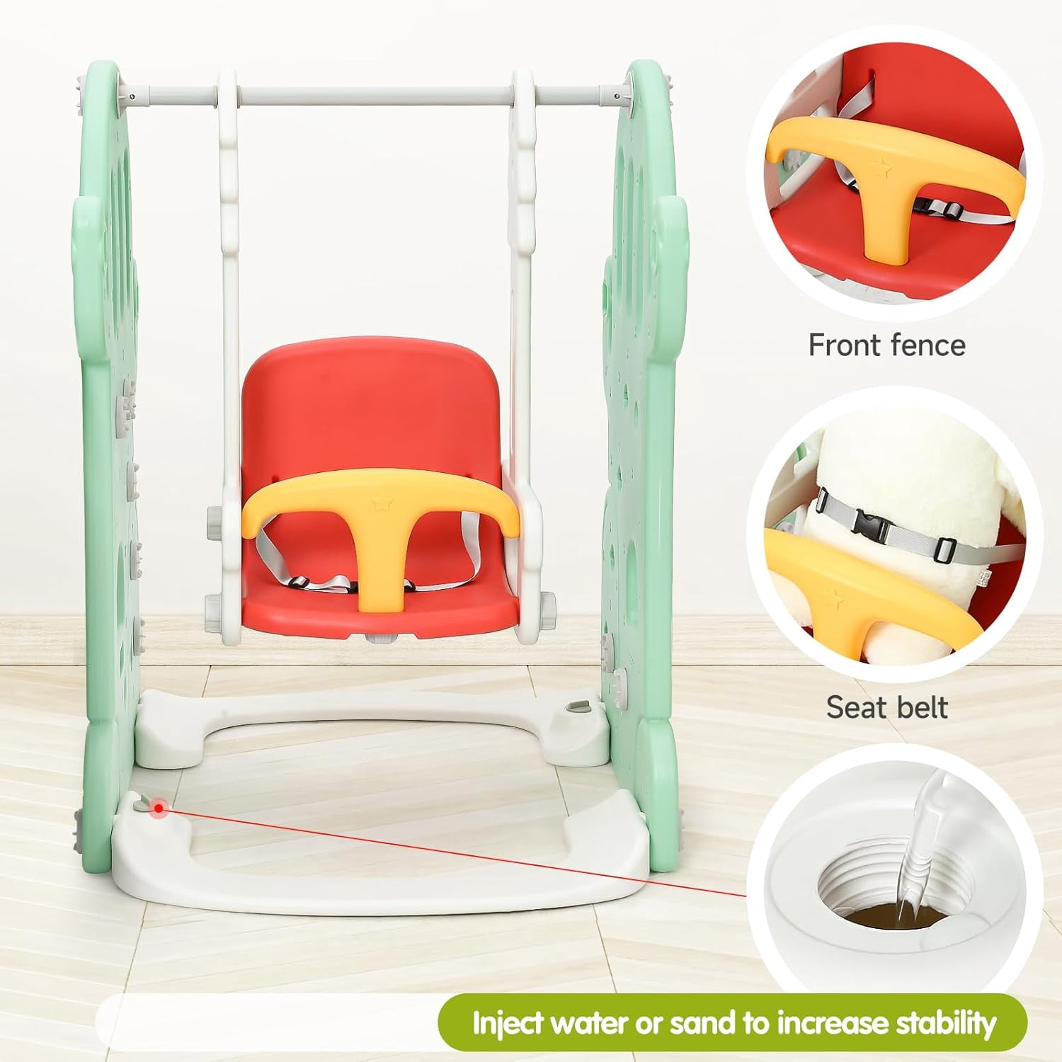 Huisuilinss 7 In 1 Toddler Slide And Swing Set,Kids Freestanding Climber Slide PlaySet,Toddler Slide Set With Adjustable Swing And Basketball Hoop,Soccer Golf And Ring Toss Game,Playground For Age 1-3