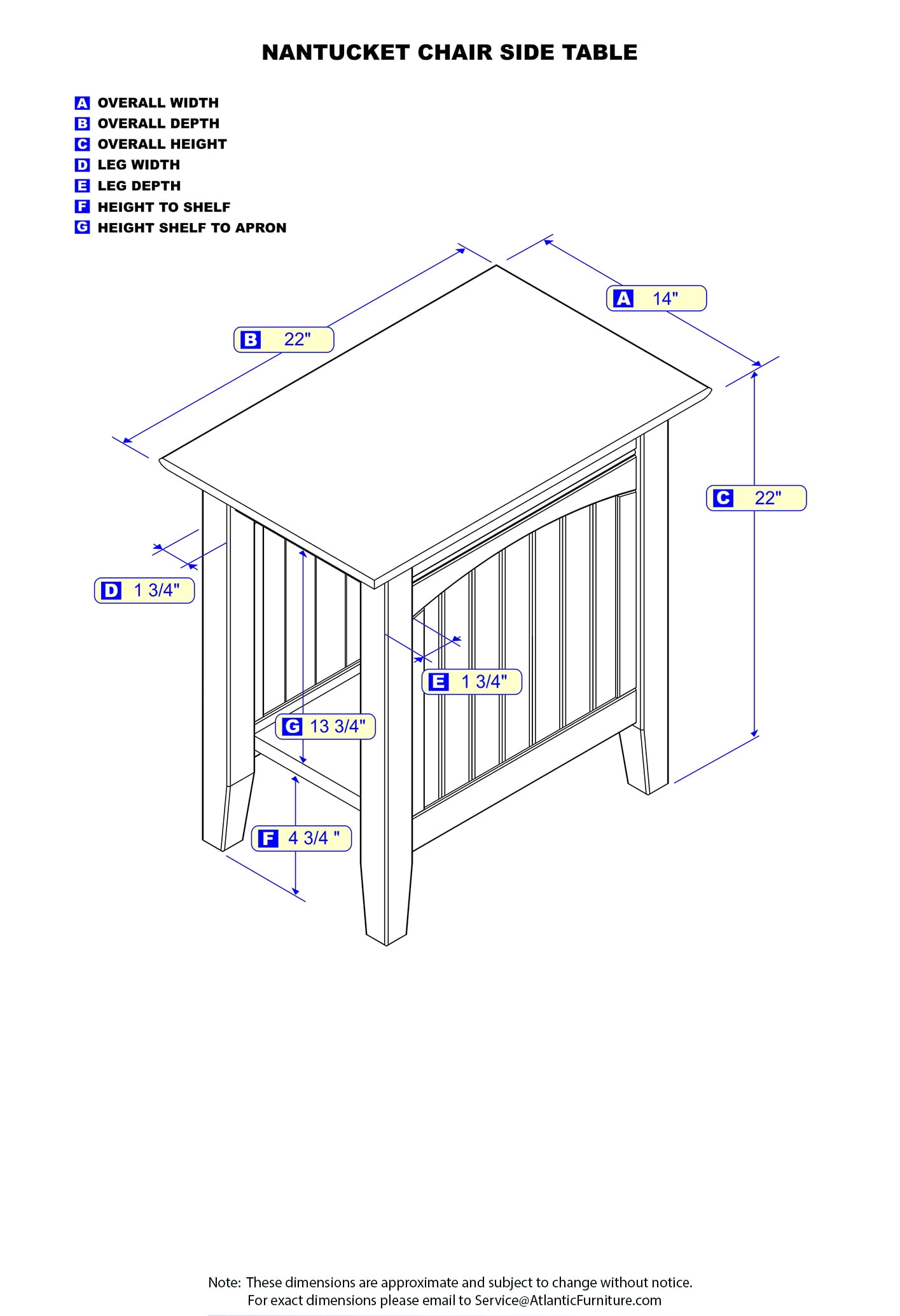 Atlantic Furniture Nantucket Beistelltisch – Massivholz, Nachhaltig, Im Cottage-Stil