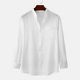 thumbnail image 2 of UVEASISHA Clearance Sales Prime Sale Men's Linen Button Down Shirt Regular Fit Long Sleeve Stand Collar Dress Shirts Lightweight Casual Regular Fit Beach Shirt with Chest Pocket White L, 2 of 10
