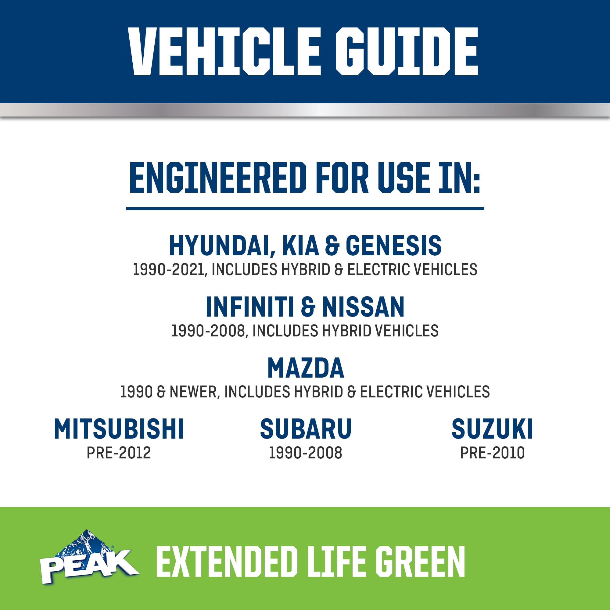 PEAK OET Antifreeze + Coolant 50/50 Prediluted for Asian Vehicles - Green, 1 Gallon