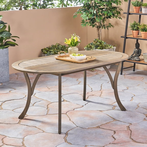 70" Dining Table Made From Wood - Stylish Gray Theme For Patio Graceful Outdoor