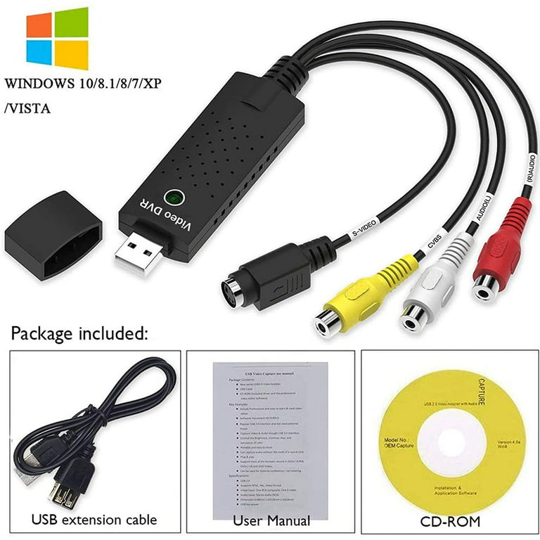 Dispositivo de captura de video USB 2.0 - Versión Pro, convertidor VHS a  digital, convertidor VHS a DVD, digitalizar video para Mac, PC, versión
