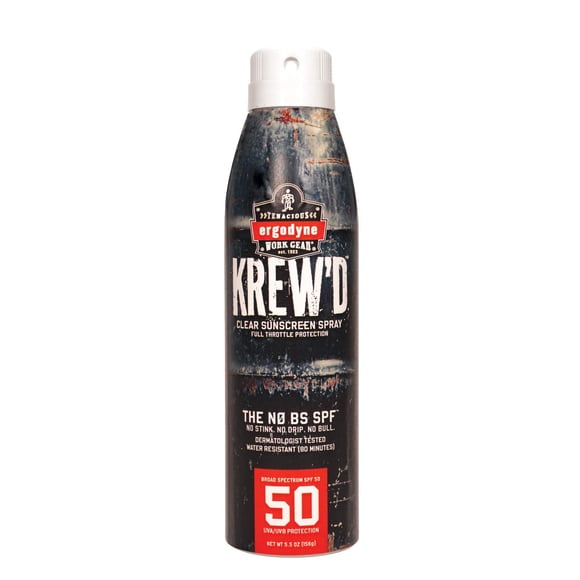 Ergodyne KREWD 6353 Protector solar en aerosol de amplio espectro SPF 50 resistente al agua 5.5 oz