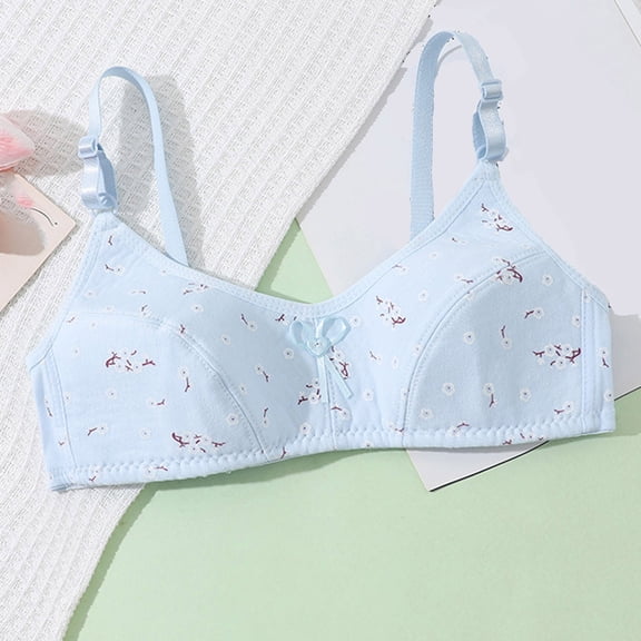 Teen Girls Spaghetti Straps Bras Adjustable Strap Bralettes Stretch Elastic Training Floral Print Cami Seamless Underwear Bra Girls Seamless Underwear Blue 15-16Y
