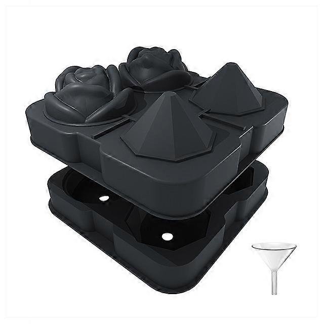 Molde para cubitos de hielo con forma de diamante rosa, para enfriar whisky, vino, cubitos de hielo reutilizables, bandeja para congelador con tapa, color negro