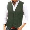 thumbnail image 3 of BiZtdJrK Slim Fit Suit Vest Men Corduroy V Neck Button Down Fashion Outerwear Vests Business Casual Sleeveless Jackets with Pockets Army Green XXXL, 3 of 7