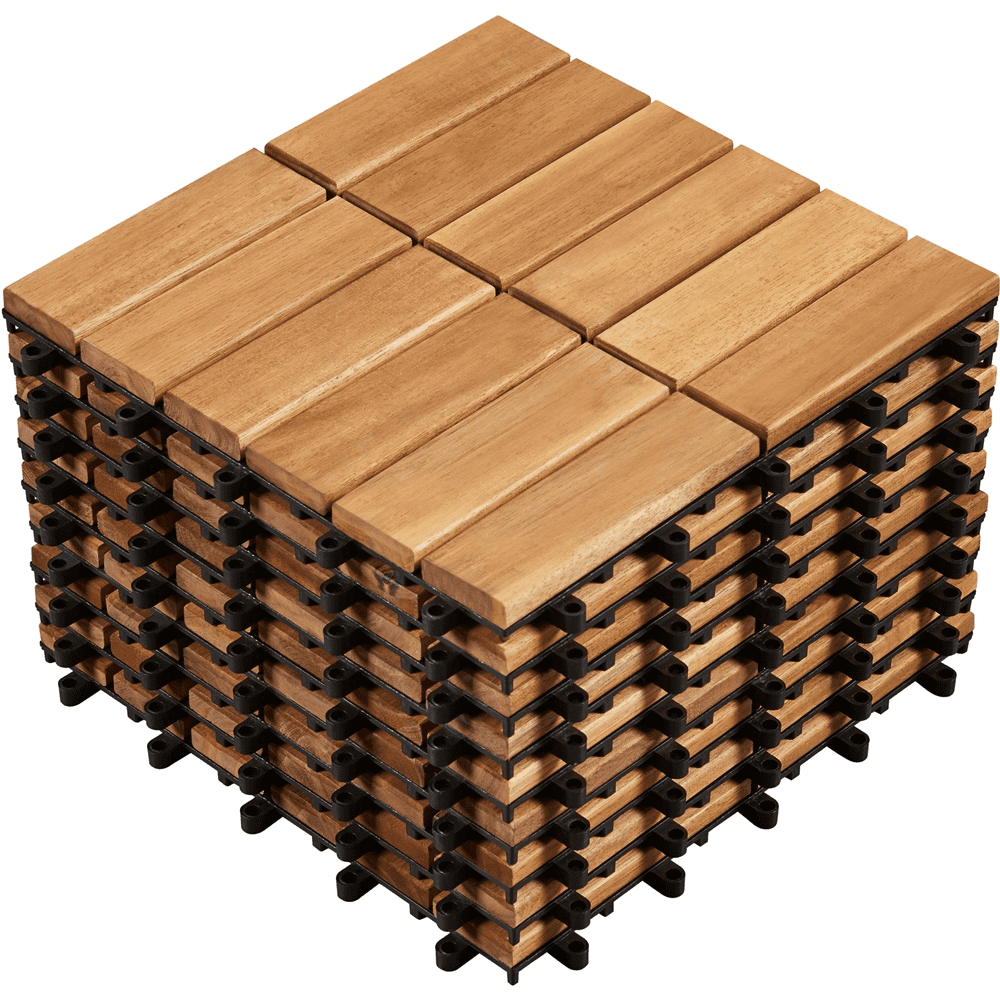 Topeakmart Set of 10 Waterproof Wood Flooring Tiles for Patio, Wood