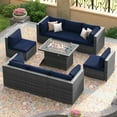 thumbnail image 3 of RADIATA 9 Pcs Outdoor Wicker Furniture with Fire Pit Table Dark Gray/Navy, 3 of 9