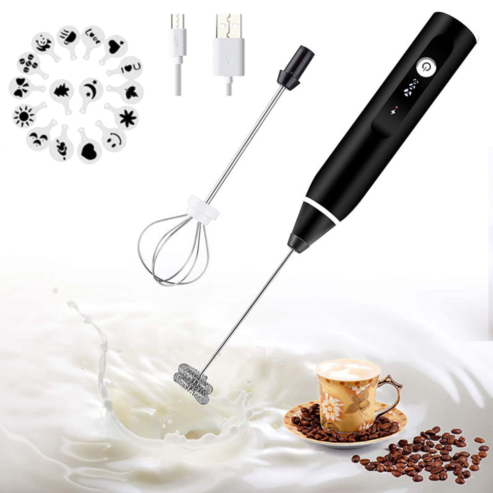 Milk Frother Handheld, Gbivbe Rechargeable Whisk Drink Mixer for Coffee  with Art Stencils, Mini Foamer for Cappuccino, Hot Chocolate Match, Frappe
